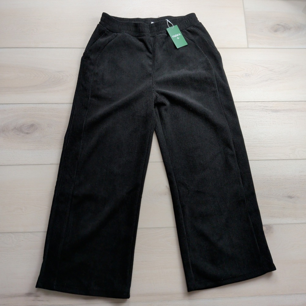 NEW Halara Corduroy Pants Womens L Petite High Waisted‎ Straight Leg Black
